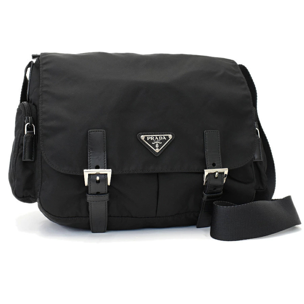 Prada Crossbody Bag Triangle Plate Leather Black